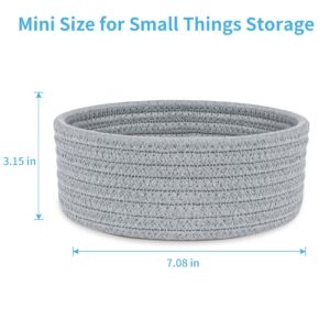 ABenkle 2 Pack Small Baskets, Cotton Rope Woven Basket, Cute Mini Tiny Storage Baskets, Decorative Boho Basket for Nursery Living Room Bedroom Montessori Shelf - Grey