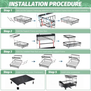 Vanleonet Dish Drying Rack with Drainboard Set, 2 Tier Stainless Steel Large Dish Racks with Drainage, Dish Drainers with Wine Glass Holder, Utensil Holder and Extra Drying Mat