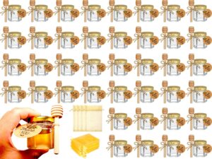 adabocute 40 pack mini honey jars - honey pot with honey dipper, bee pendants, jutes, tags and gift bags - perfect for baby shower favors and wedding favors
