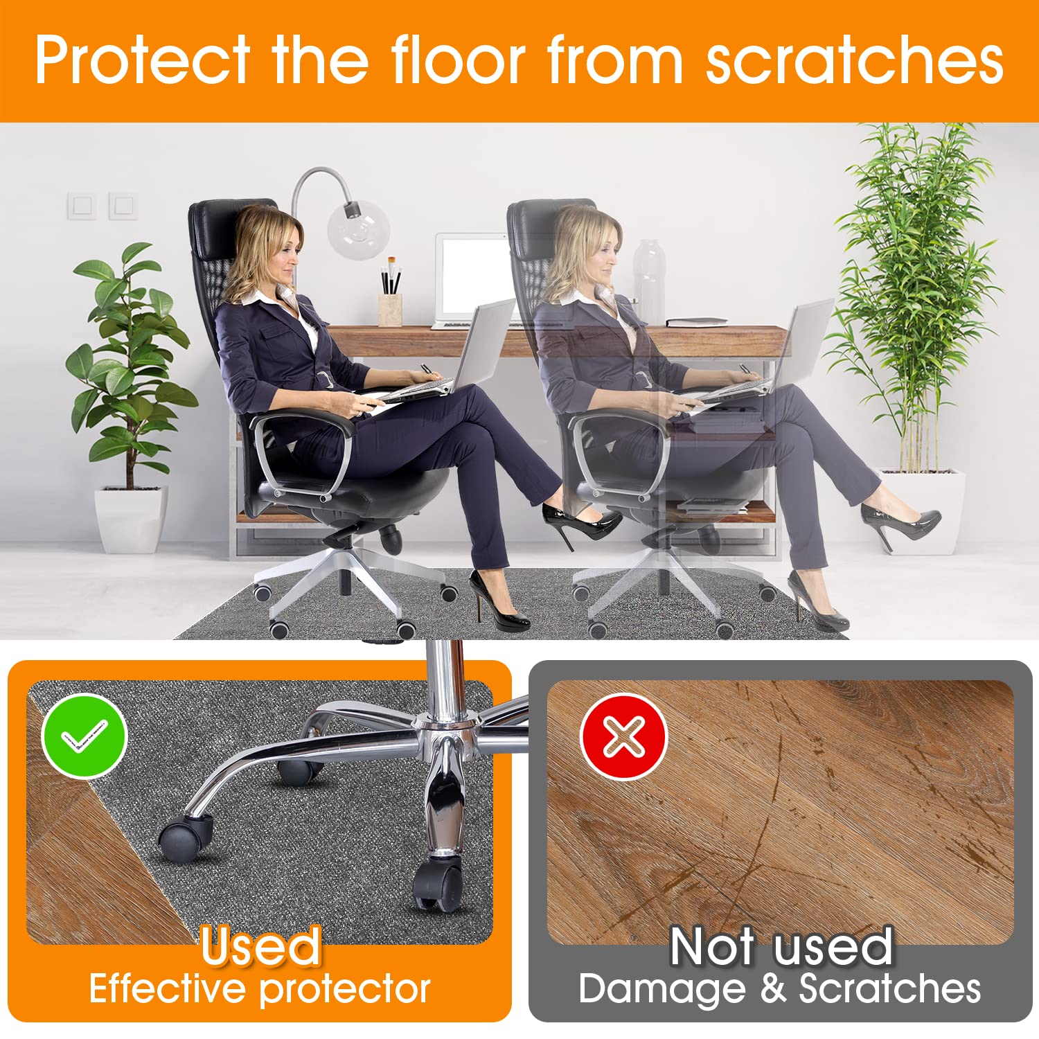 Brinman Chair Mat for Hardwood Floor,36"x48" Desk Chair Mat,Non-Slip Office Chair Mat, Computer Gaming Floor Mat for Rolling Chair, Under Desk Rug Floor Protector,Easy Clean & Flat Without Curling