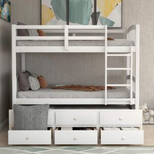 softsea twin over twin bunk bed with twin trundle, 4 step ladder and 3 drawers