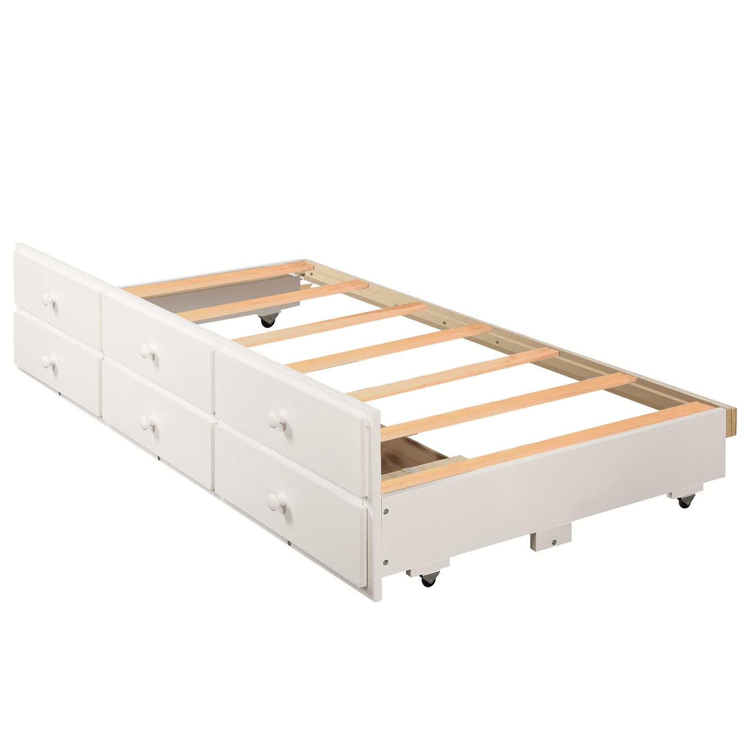 SOFTSEA Twin Over Twin Bunk Bed with Twin Trundle, 4 Step Ladder and 3 Drawers