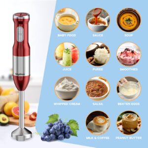 Keylitos 5 in 1 Immersion Hand Blender Mixer, [Upgraded] 1000W Handheld Stick Blender with 600ML Chopper, 800ML Beaker, Whisk and Milk Frother for Smoothie, Baby Food, Sauces Red,Puree, Soup (Red)