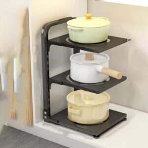 generic 3 tier adjustable pot and pan organizer for cabinet, black, stainless steel, 9x11x16 in