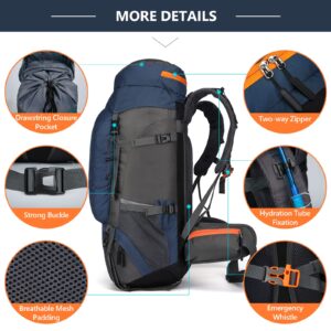 Unineovo 50L/60L/65L Waterproof Hiking Camping Backpack with Rain Cover, Lightweight Outdoor Sport Travel Daypack