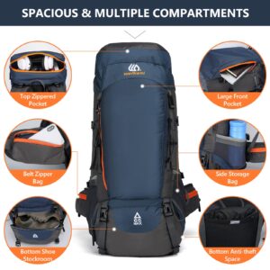 Unineovo 50L/60L/65L Waterproof Hiking Camping Backpack with Rain Cover, Lightweight Outdoor Sport Travel Daypack