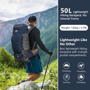 Unineovo 50L/60L/65L Waterproof Hiking Camping Backpack with Rain Cover, Lightweight Outdoor Sport Travel Daypack