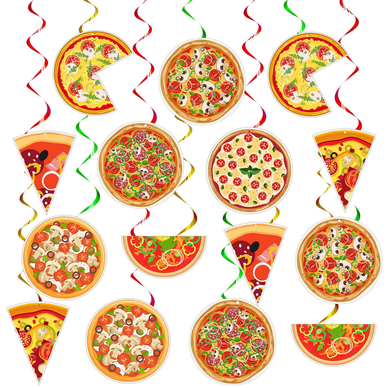 Teling 48 Pcs Pizza Party Decorations Pizza Hanging Swirl Themed Ceiling Decor Whirls for Birthday Party Supplies