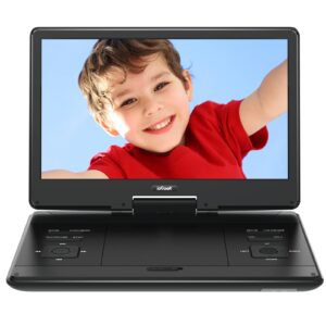 iegeek 15.9" portable dvd player - with 14.0" large hd screen, 6 hours rechargeable battery, high volume speakers, region free, support usb/sd/headphone/sync tv and multiple formats, slow play - black