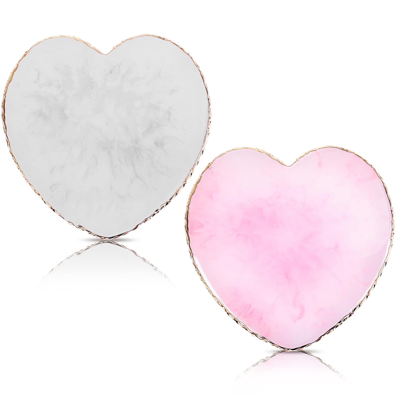 WLLHYF Resin Nail Art Palette, 2 Pieces Nail Mixing Palette Nail Art Painting Mixed Color Palettes Cosmetic Mixing Tools Golden Edge Nail Holder Display Board (Heart shaped-2pcs)