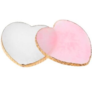 WLLHYF Resin Nail Art Palette, 2 Pieces Nail Mixing Palette Nail Art Painting Mixed Color Palettes Cosmetic Mixing Tools Golden Edge Nail Holder Display Board (Heart shaped-2pcs)