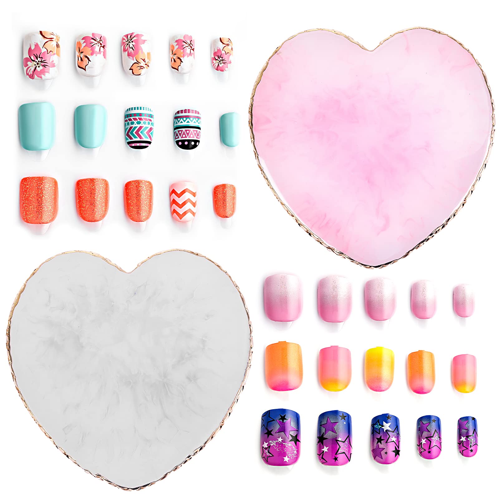 WLLHYF Resin Nail Art Palette, 2 Pieces Nail Mixing Palette Nail Art Painting Mixed Color Palettes Cosmetic Mixing Tools Golden Edge Nail Holder Display Board (Heart shaped-2pcs)