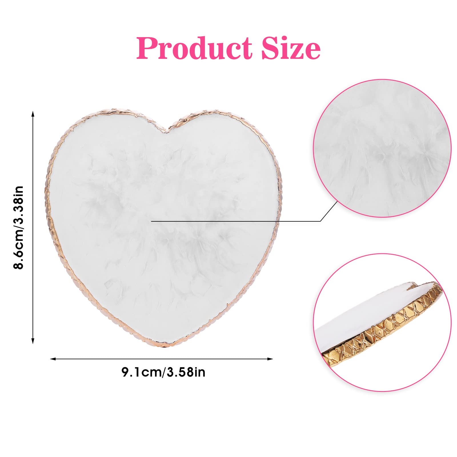 WLLHYF Resin Nail Art Palette, 2 Pieces Nail Mixing Palette Nail Art Painting Mixed Color Palettes Cosmetic Mixing Tools Golden Edge Nail Holder Display Board (Heart shaped-2pcs)