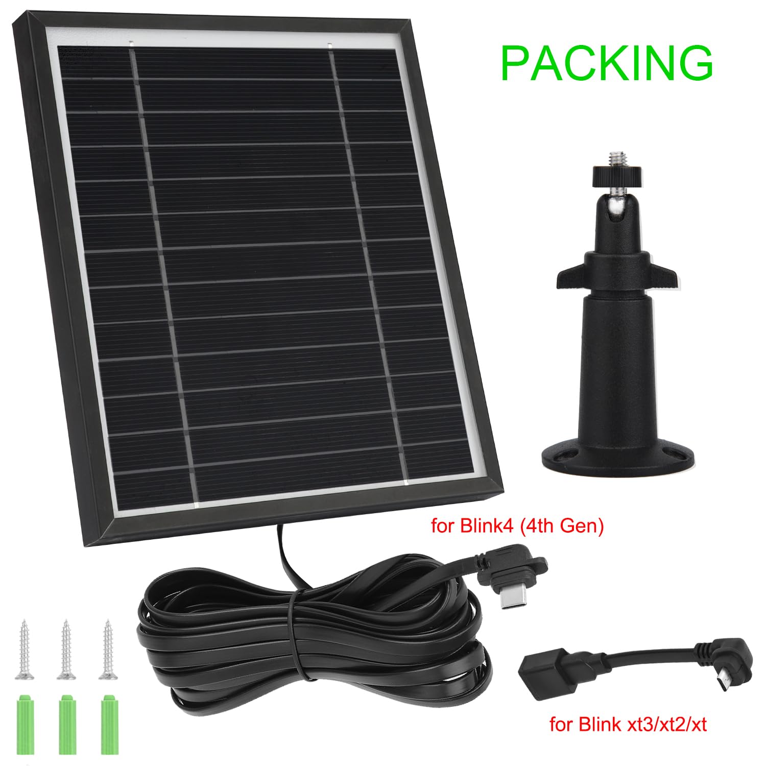 Uogw Solar Panel Compatible with Blink Outdoor 4(4th Gen)/Blink (3rd Gen)&Blink XT2/XT Camera,with Internal 2500mAh Rechargeable Battery&11.5ft Charging Cable,Weather-Resistant Aluminium Alloy-3PACK