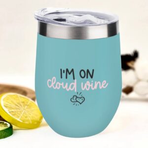 mighun wine tumbler with lid i'm on cloud wine vacuum coffee tumbler stainless steel coffee cup for cold & hot drinks wine coffee cocktails beer (12 oz, 1 pack)