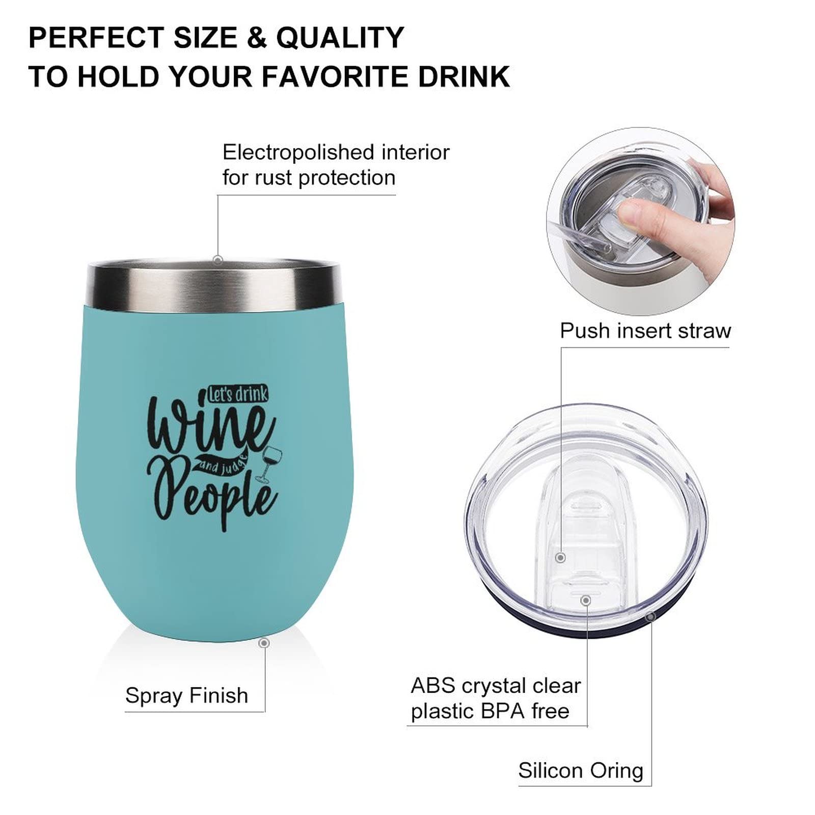 Mighun Wine Tumbler with Lid Lets Drink Wine And Judge People Vacuum Coffee Tumbler Stainless Steel Coffee Cup for Cold & Hot Drinks Wine Coffee Cocktails Beer (12 Oz, 1 Pack)