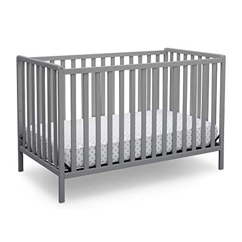 Delta Children Heartland 4-in-1 Convertible Crib Infant Changing Table with Pad + Serta Perfect Start Crib Mattress, Grey