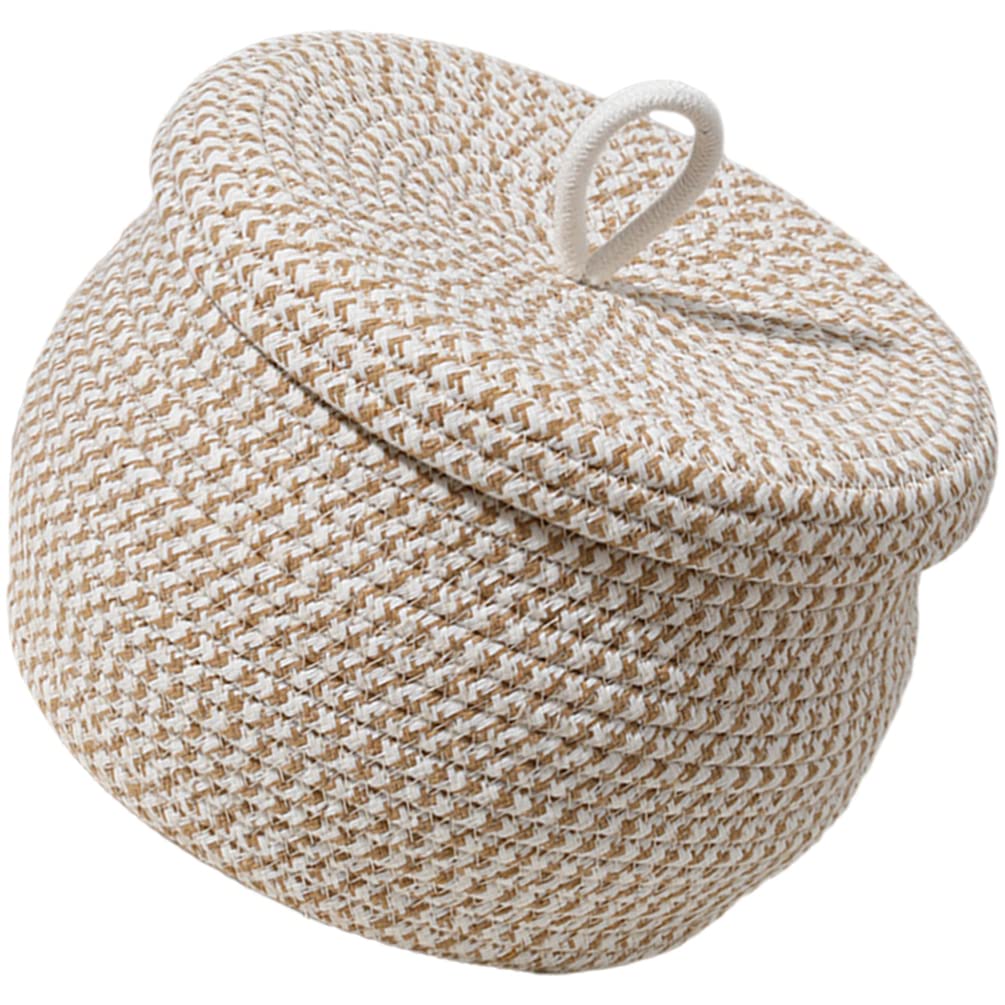 Cabilock Cotton Rope Woven Storage Basket with lids Desktop Organizing Box Sundries Container With Lid Round Cotton Rope Lidded Basket