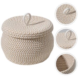 Cabilock Cotton Rope Woven Storage Basket with lids Desktop Organizing Box Sundries Container With Lid Round Cotton Rope Lidded Basket