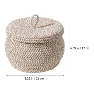 Cabilock Cotton Rope Woven Storage Basket with lids Desktop Organizing Box Sundries Container With Lid Round Cotton Rope Lidded Basket