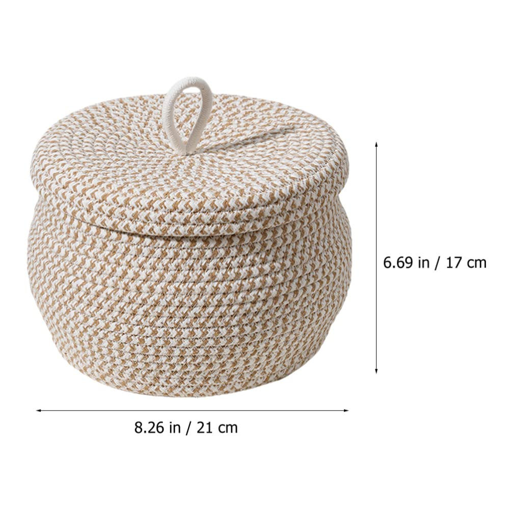 Cabilock Cotton Rope Woven Storage Basket with lids Desktop Organizing Box Sundries Container With Lid Round Cotton Rope Lidded Basket