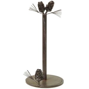 metal pine cone paper towel holder for cabin or lodge kitchen decor