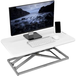 vivo economy single top height adjustable 29 inch standing desk converter, sit stand tabletop monitor and laptop riser platform workstation, white, desk-v000uw