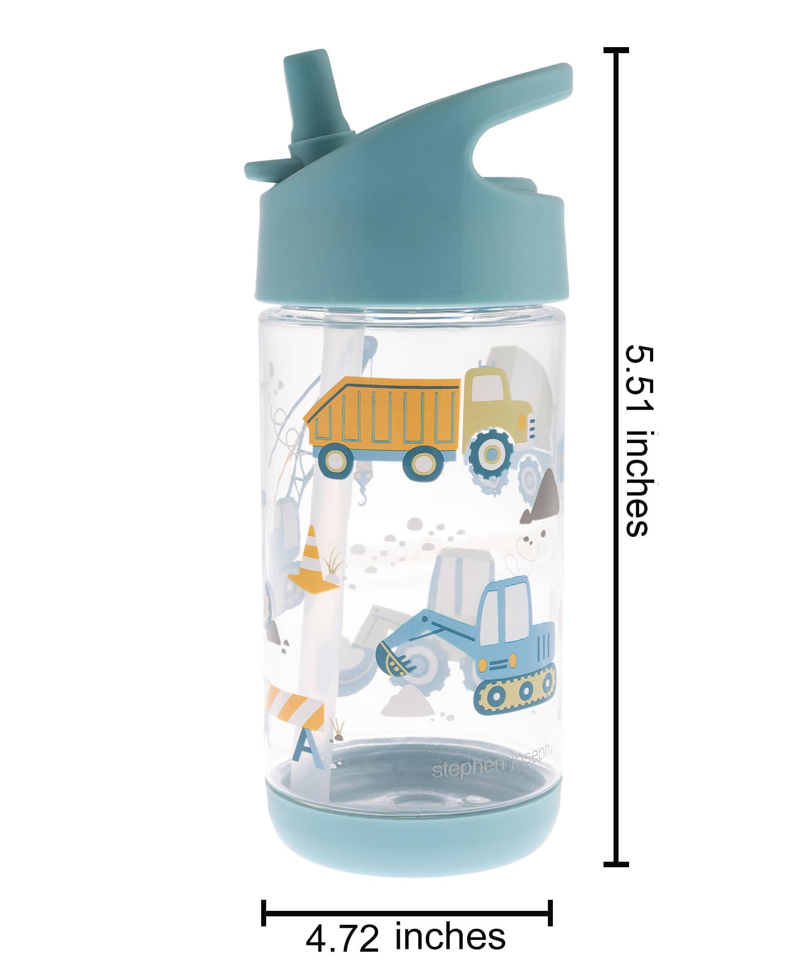 Stephen Joseph, Kids Flip Top Water Bottle, 10 oz Tritan BPA Free, Water Bottle for Girls & Boys, Back to School Flip Top Bottle, Construction