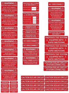 pv solar system install label kit | 40 pack | 2020 | 2017 photovoltaic safety labels | electrical panel labels |photovoltaic system labels | solar pv safety warning pack