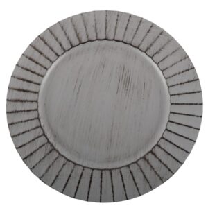 koyal wholesale 13" antique brushed ribbed charger plates set of 4, antique grey acrylic charger plates bulk wedding, dinner plates, holidays, events