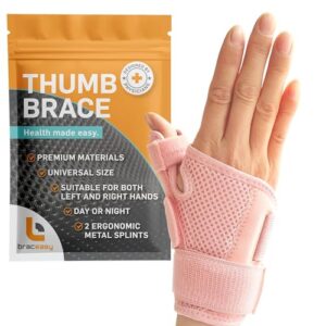 braceasy thumb brace: thumb support for arthritis - thumb splint right hand & thumb splint left hand. wrist and thumb support, de quervains tenosynovitis splint, thumb spica splint [pink; single]