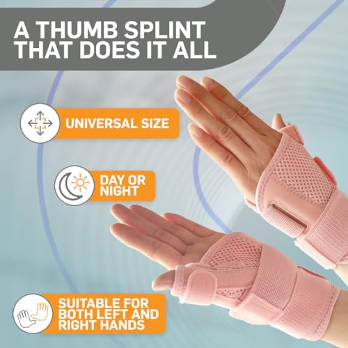 BracEasy Thumb Brace: Thumb Support for arthritis - Thumb Splint Right Hand & Thumb Splint Left Hand. Wrist and Thumb Support, De Quervains Tenosynovitis Splint, Thumb Spica Splint [Pink; Single]