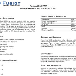 Mist Coolant for Metal Cutting Applications | Fusion Cool 2255 | Premium Synthetic Metalworking Fluid (1 Gallon)