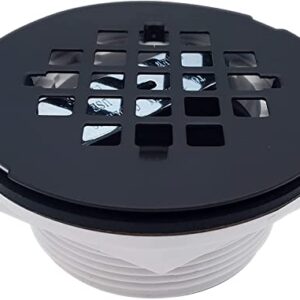 Westbrass A206P-62 2" No-Caulk PVC Compression Shower Drain with 4-1/4" Round Grid Cover, 1-Pack, Matte Black