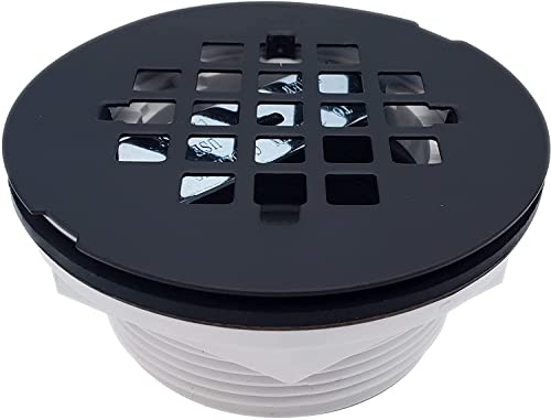 Westbrass A206P-62 2" No-Caulk PVC Compression Shower Drain with 4-1/4" Round Grid Cover, 1-Pack, Matte Black