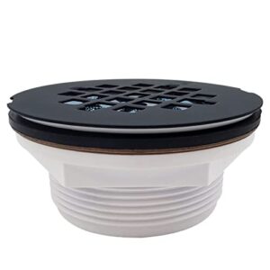 Westbrass A206P-62 2" No-Caulk PVC Compression Shower Drain with 4-1/4" Round Grid Cover, 1-Pack, Matte Black