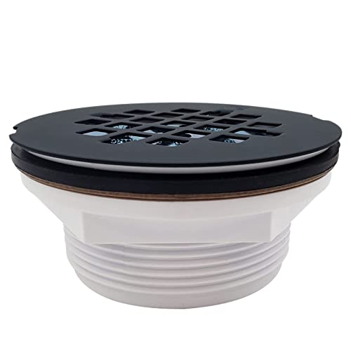 Westbrass A206P-62 2" No-Caulk PVC Compression Shower Drain with 4-1/4" Round Grid Cover, 1-Pack, Matte Black