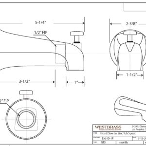 Westbrass A531D-1F-62 5-1/4" Reach Wall Mount Tub Spout with Front Diverter, Zinc, Matte Black