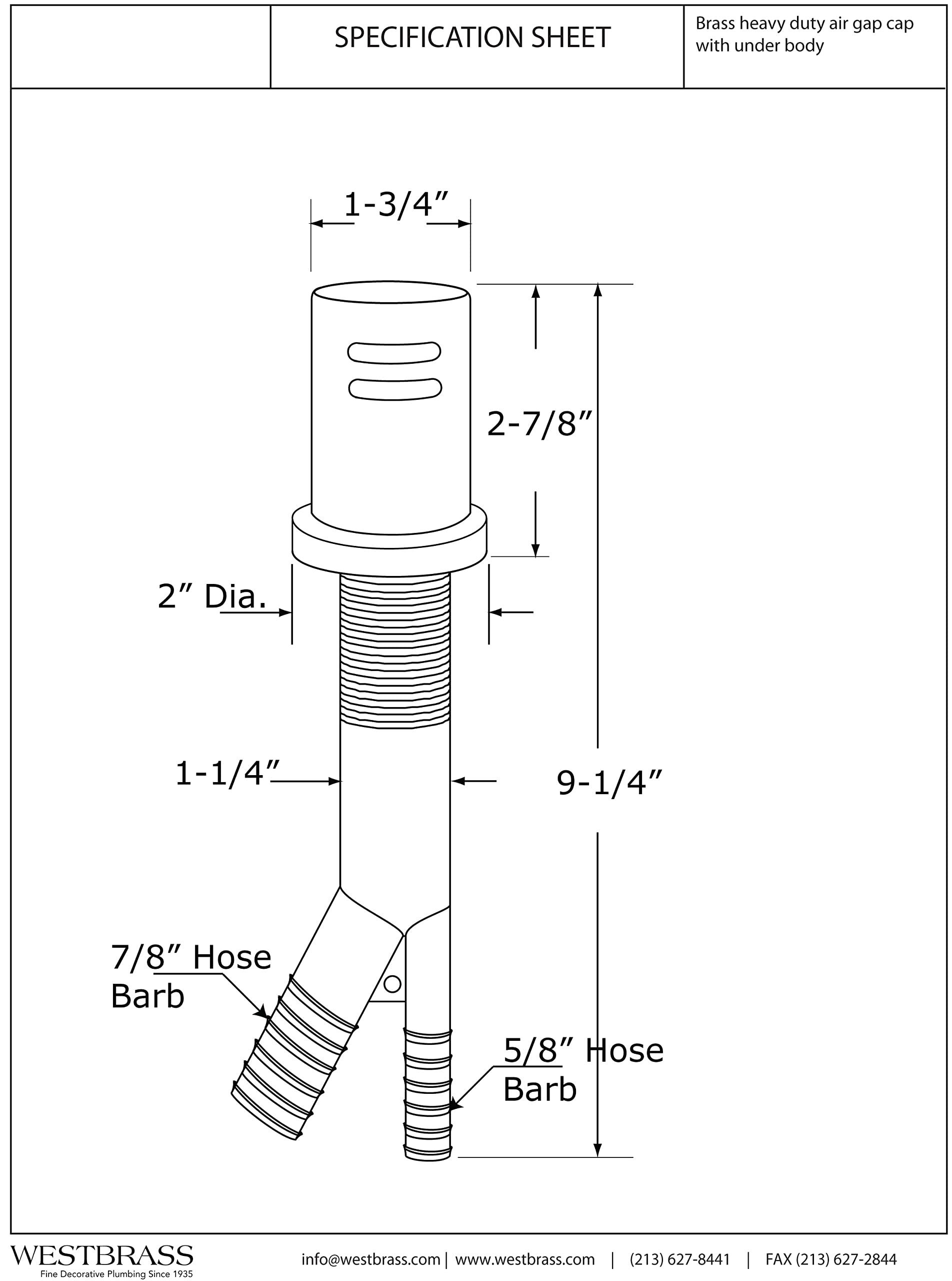 Westbrass A200-1-20 1-3/4" x 2-3/4" Solid Brass Air Gap Cap Kit, Skirted, 1-Pack, Stainless Steel