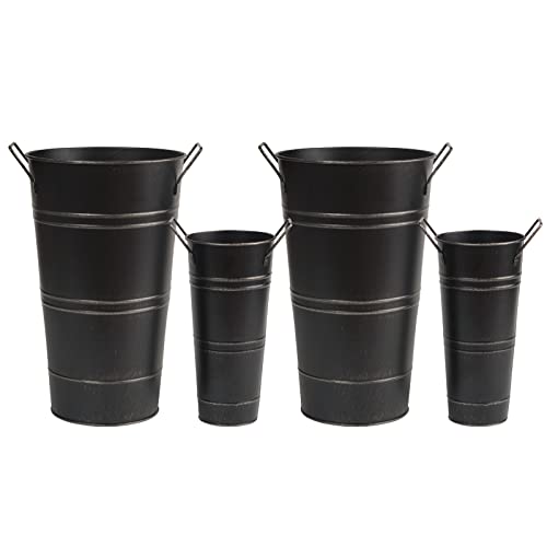 Notakia 4Pcs Galvanized Metal Vases Farmhouse French Flower Bucket Vases for Cut Flowers for Home Decor and Wedding Table Centerpiece Decorations (4Pcs Black 12" and 9")