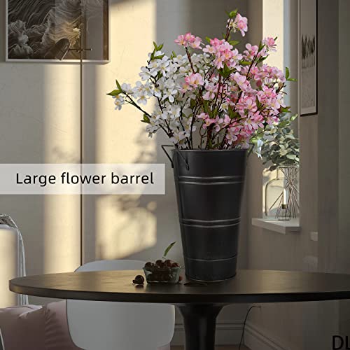 Notakia 4Pcs Galvanized Metal Vases Farmhouse French Flower Bucket Vases for Cut Flowers for Home Decor and Wedding Table Centerpiece Decorations (4Pcs Black 12" and 9")