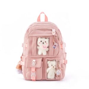 bunxizhun kawaii backpack, 20l, pink, adjustable, for school girls & women with kawaii pin & accessories