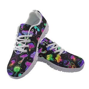 pointodoor galaxy mushroom running walking shoes for women menn colorful trippy mushrooms sport sneakers comfortable lace-up tennis shoes size 9