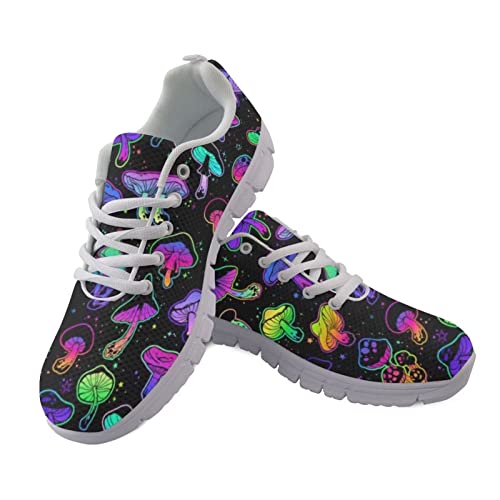 Pointodoor Galaxy Mushroom Running Walking Shoes for Women Menn Colorful Trippy Mushrooms Sport Sneakers Comfortable Lace-Up Tennis Shoes Size 9