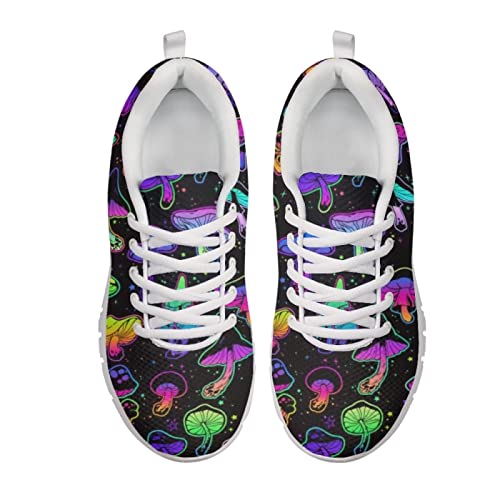 Pointodoor Galaxy Mushroom Running Walking Shoes for Women Menn Colorful Trippy Mushrooms Sport Sneakers Comfortable Lace-Up Tennis Shoes Size 9