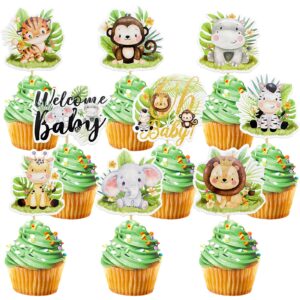 weecent 45 pcs safari baby shower cupcake toppers jungle animals oh baby party decorations safari theme cupcakes toppers for boys kids baby shower nursery wild party supplies