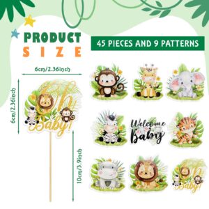 Weecent 45 Pcs Safari Baby Shower Cupcake Toppers Jungle Animals Oh Baby Party Decorations Safari Theme Cupcakes Toppers for Boys Kids Baby Shower Nursery Wild Party Supplies