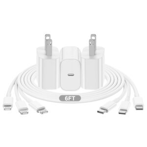 3 pack qziiw iphone charger,iphone fast charger,[mfi certified] iphone fast adapter,usb c to lightning charging cable 6 feet,20w usb c wall charger with compatible iphone 14 13 12 11 pro max,ipad