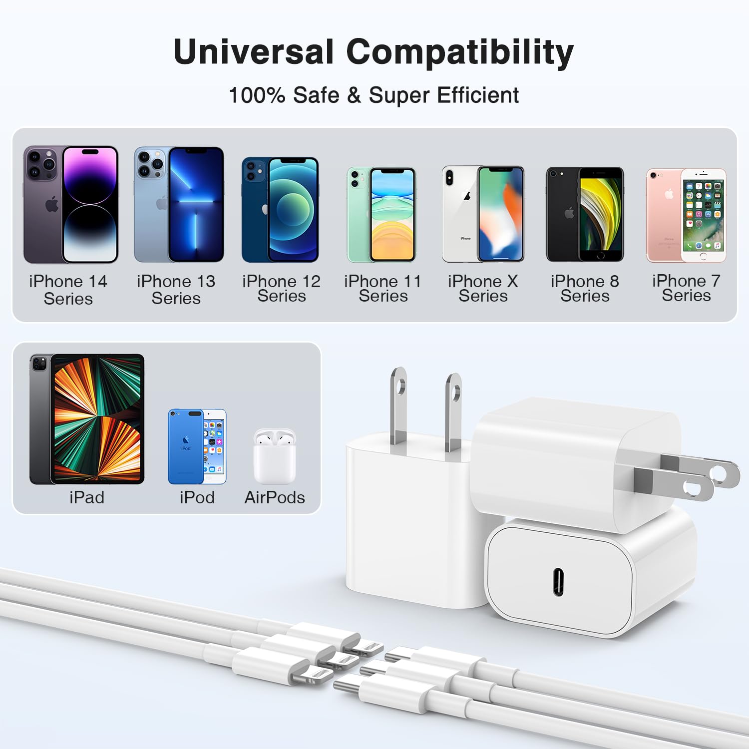 3 Pack QZIIW iPhone Charger,iPhone Fast Charger,[MFi Certified] iPhone Fast Adapter,USB C to Lightning Charging Cable 6 Feet,20W USB C Wall Charger with Compatible iPhone 14 13 12 11 Pro Max,iPad