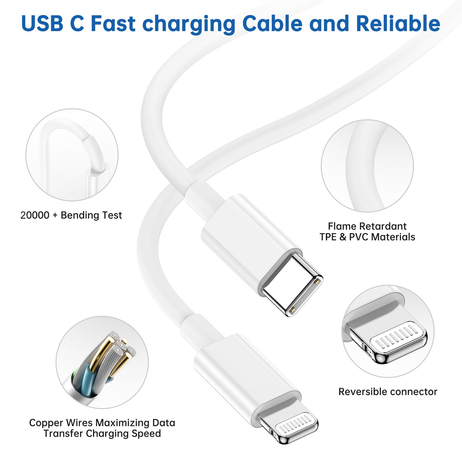 3 Pack QZIIW iPhone Charger,iPhone Fast Charger,[MFi Certified] iPhone Fast Adapter,USB C to Lightning Charging Cable 6 Feet,20W USB C Wall Charger with Compatible iPhone 14 13 12 11 Pro Max,iPad